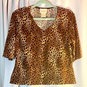 Crop Leopard Print Top Christie & Jill Size Large 3/4 sleeve Wild Cheetah
